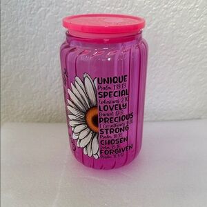 Pink Inspirational  Glass Tumbler  with Daisy Design